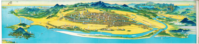 秋田「秋田市鳥瞰図」　昭和８（１９３３）年