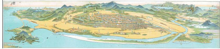 秋田「秋田市鳥瞰図」　昭和９（１９３４）年