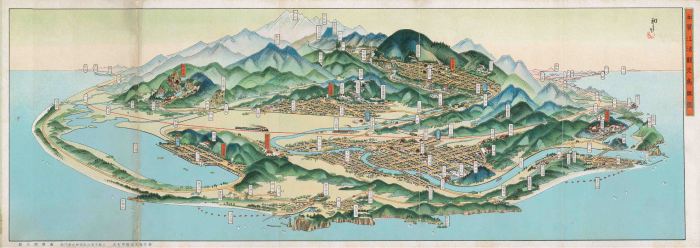加賀江沼観光御案内「加賀江沼観光鳥瞰図」　昭和１０（１９３５）年