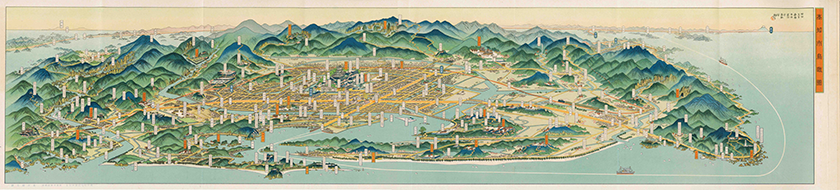 高知市「高知市鳥瞰図」　昭和１２（１９３７）年
