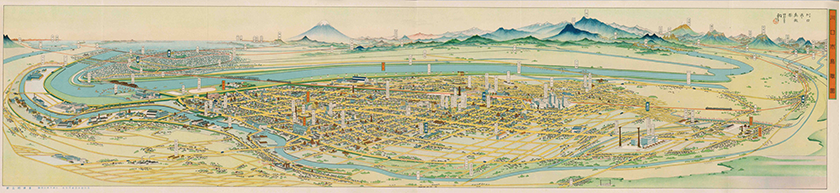 川口市「川口市鳥瞰図」　昭和１２（１９３７）年