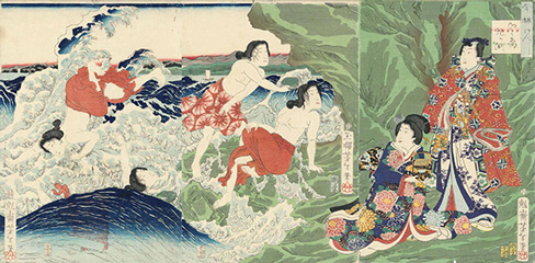 Tsukioka Yoshitoshi 今様げんじ江之島児ケ淵 1864