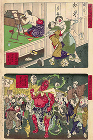 Tsukioka Yoshitoshi 東京開化狂画名所 芝神明社 浅草観音 1881